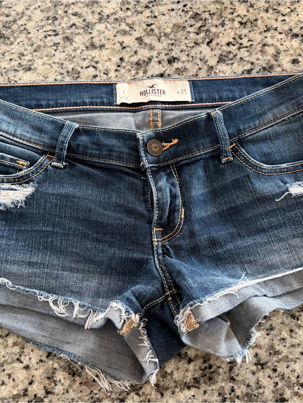 Hollister Juniors Dark Indigo Frayed Denim Cutoff Shorts